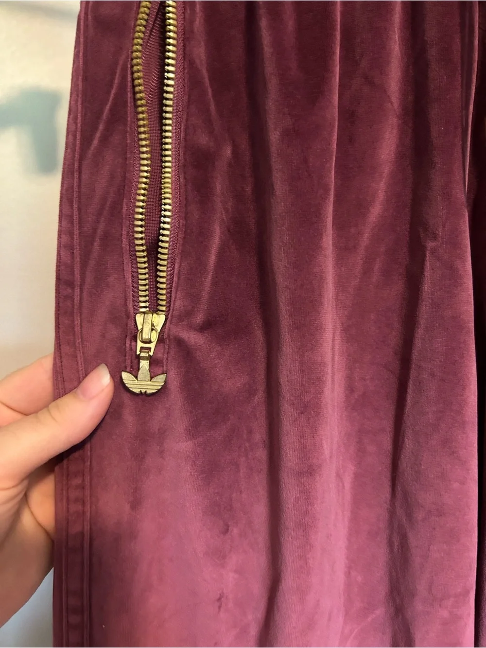 Urban Outfitters Bundle-Velour Track Pants with Gold Zip Accents - Wine